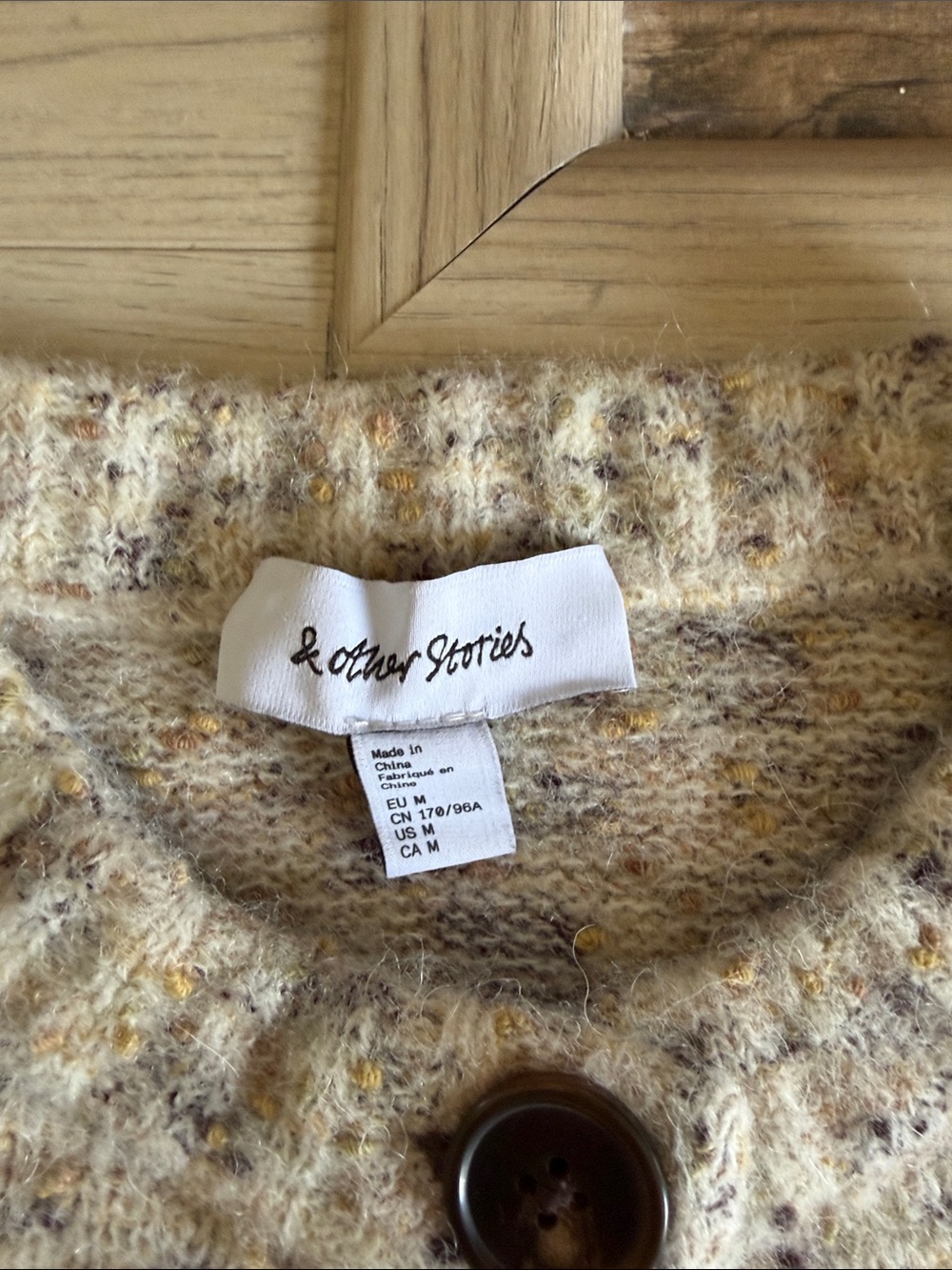 & Other Stories Speckled Cream Button-Up Wool and Alpaca mix Knit Cardigan - Picture 2 of 6